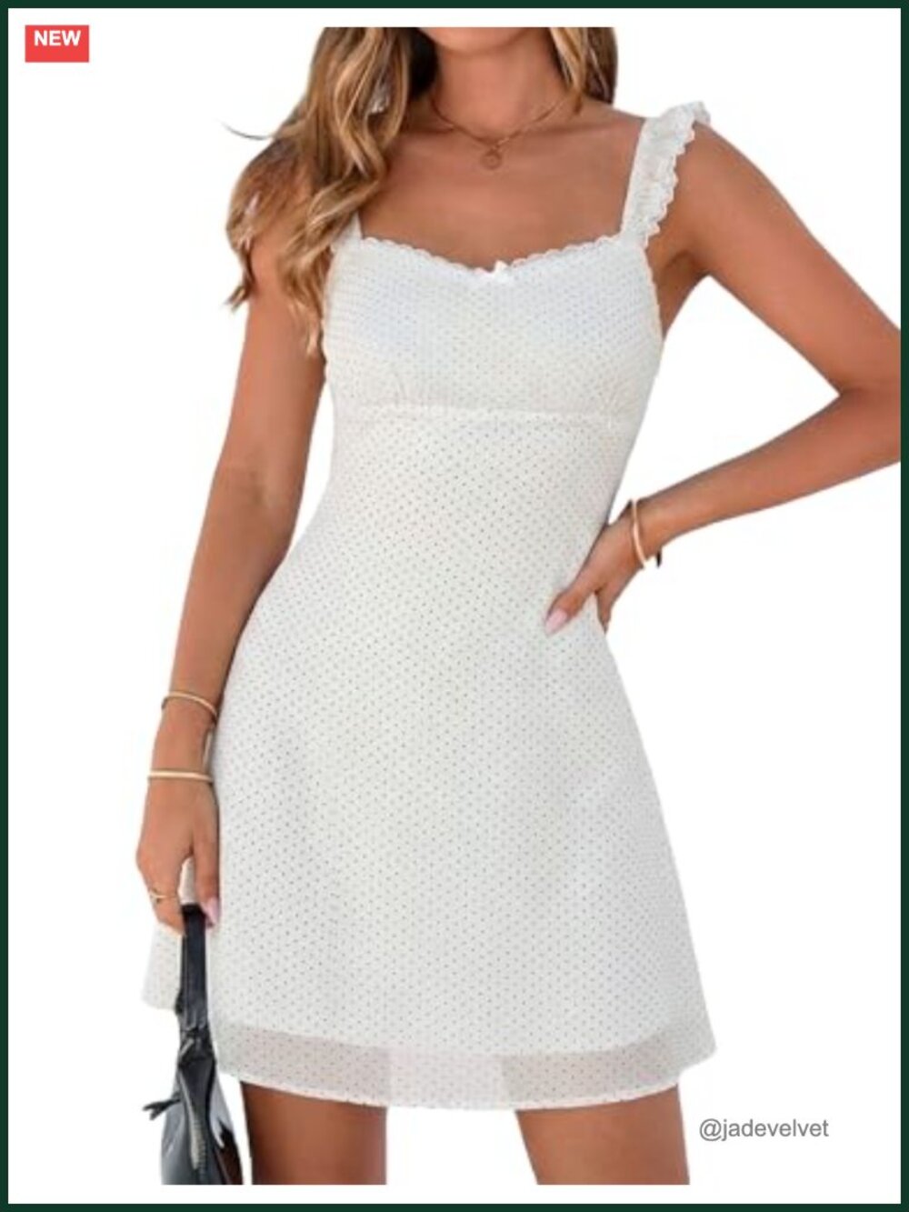 Polka Dot Lace Trim Sweetheart Neckline A-Line Mini Dress Sleeveless Womens